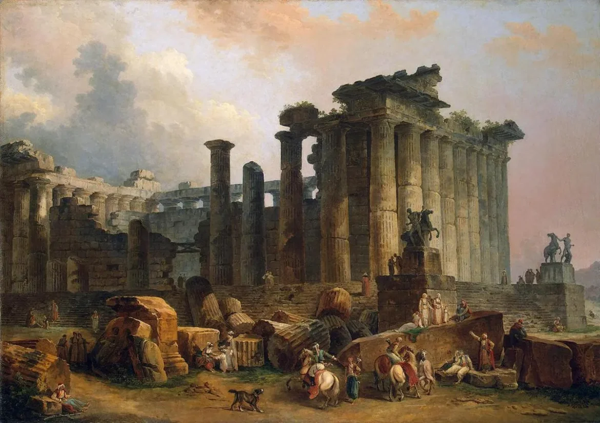 Obra: “Ruinas de un templo dórico” (1783), de Hubert Robert.